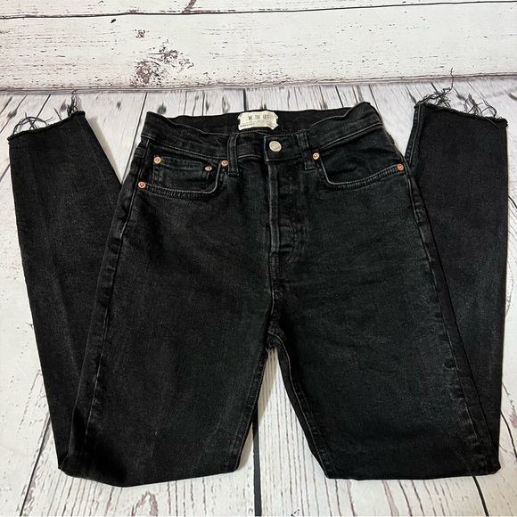 We The Free Skinny Button fly Raw Hem Jeans Black Size 26 - Picture 7 of 13